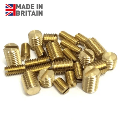 GWR FASTENERS M1.6 M2 M3 M4 M5 M6 M8 Slotted Flat Point GRUB SCREWS BRASS - Setscrew DIN551