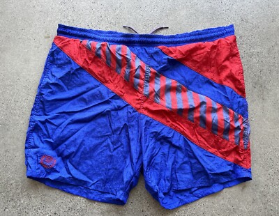 Vintage Givenchy Activewear Blue Red Nylon Pocketed Swim Shorts Trunks  Size XL