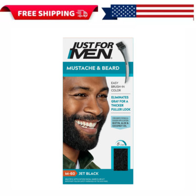 Just For Men Mustache & Beard, Beard Coloring for Gray Hair Jet Black, M-60, 1PC
