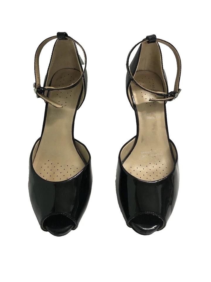 Sandalias de charol negras de moda de tacón alto para mujer talla 6 punta abierta Foto 3 de 4