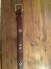 Men  s Size 40 Brown Italian Leather Belt With embroidery Size 40