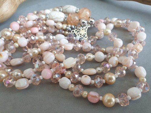 💗💗💗COLLANA DONNA PIETRE DURE + ORECCHINI MADREPERLA, AGATA, PERLE, CRISTALLI - Foto 7 di 10