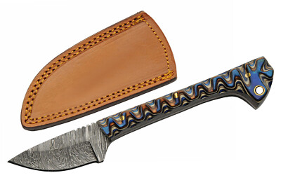 DM1320BL Damascus Prideful Fang Caper 256 Layers Pakkawood Handle Leather Sheath