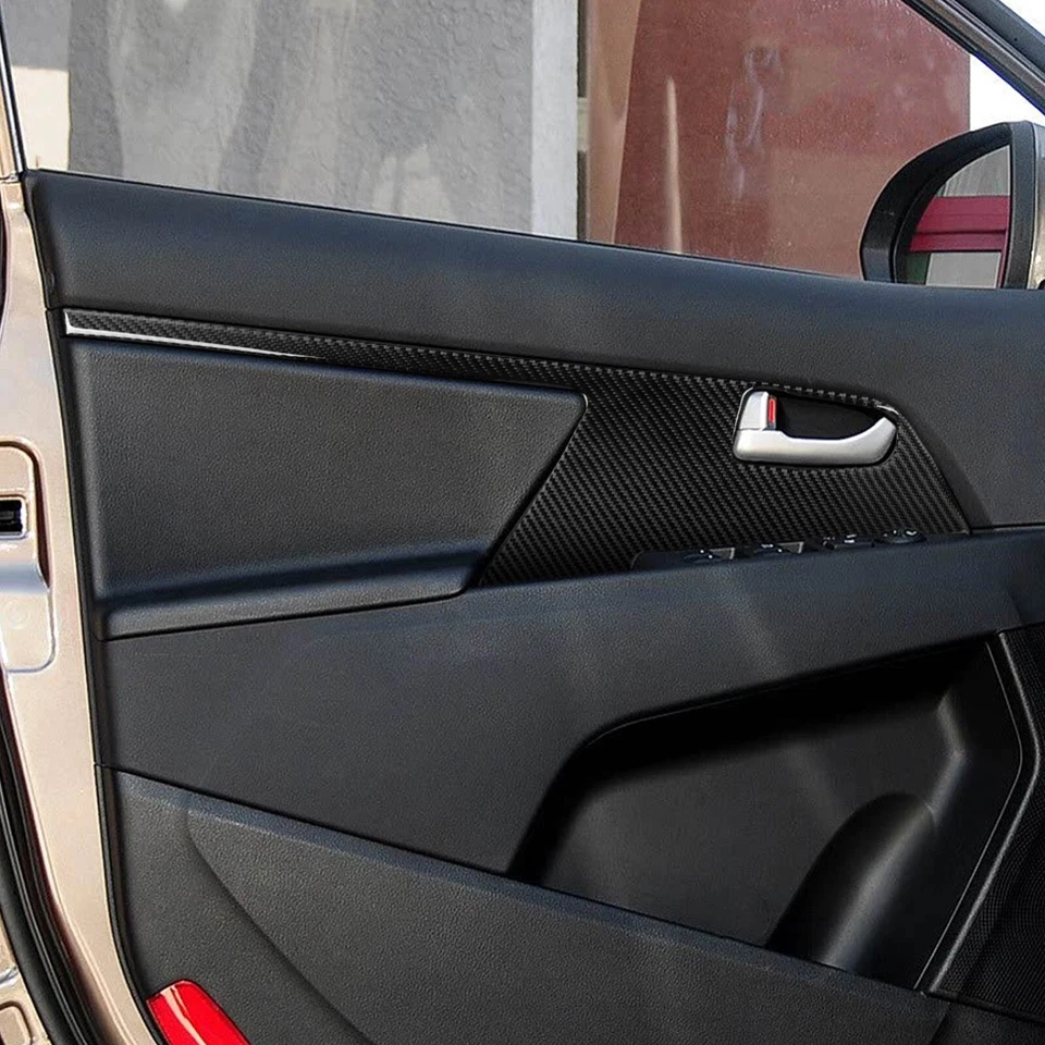 Cubierta de panel de puerta delantera interior de fibra de carbono real para Kia Sportage R GL 2011-16 Foto 3 de 4