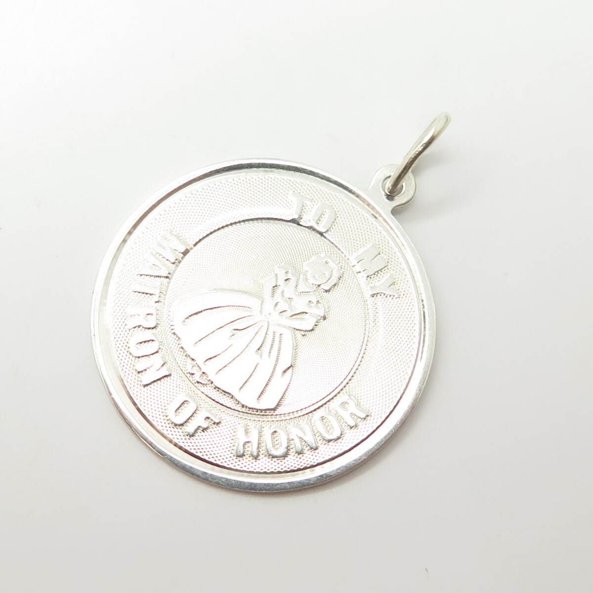 925 Sterling Silver Vintage "To My Matron of Honor" Round Tag Pendant View 5