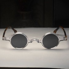 Vintage round sunglasses mens clear solid acetate glasses black polarized lenses