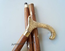 Vintage Brass Victorian Derby Head Handle Antique Wooden Walking Stick Cane Gift