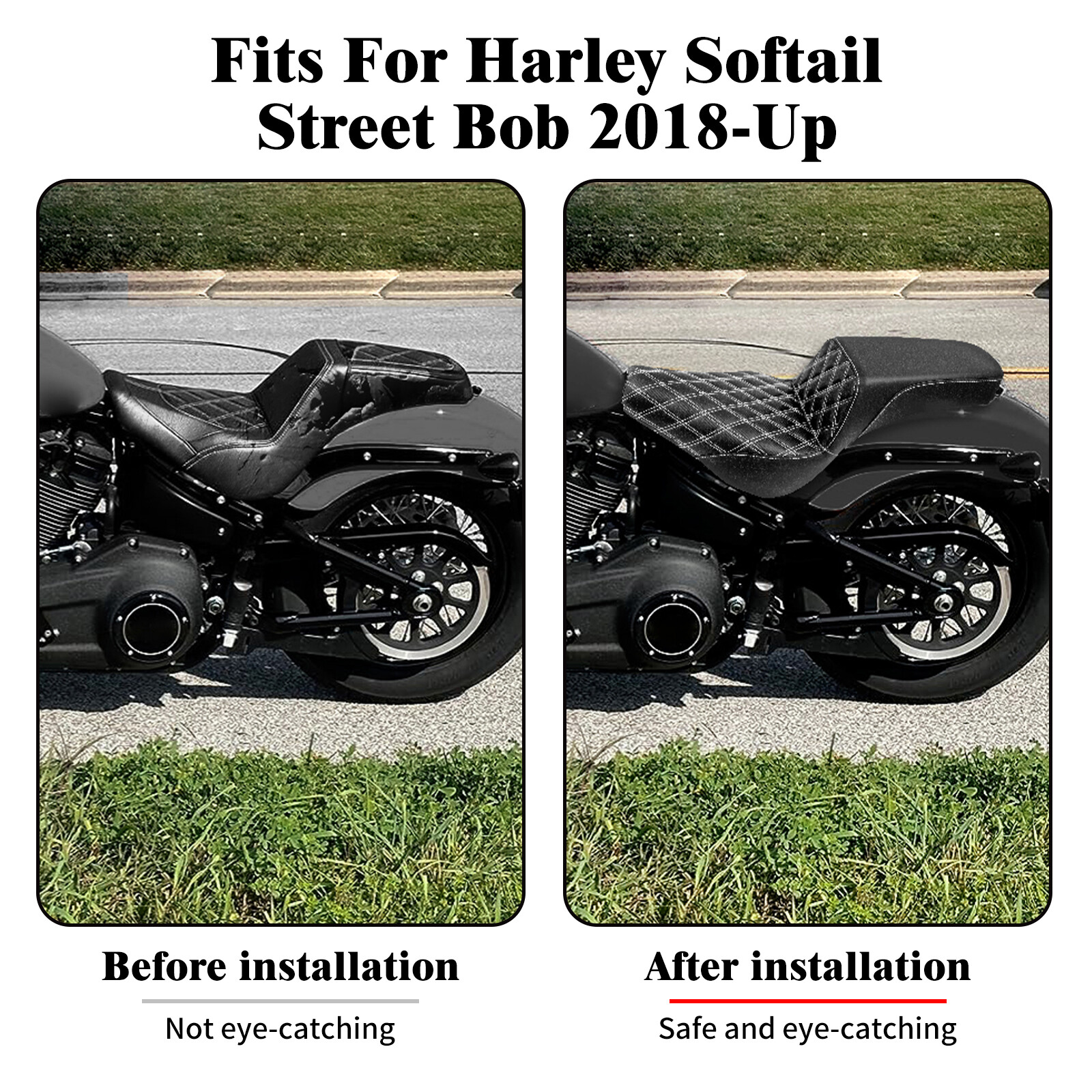 Driver Passenger Seat White Stitching For Harley 18-24 Softail Street Bob Deluxe