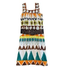 ECI NewYork Aztec print sleeveless mini dress with belt & slip. Size 10.