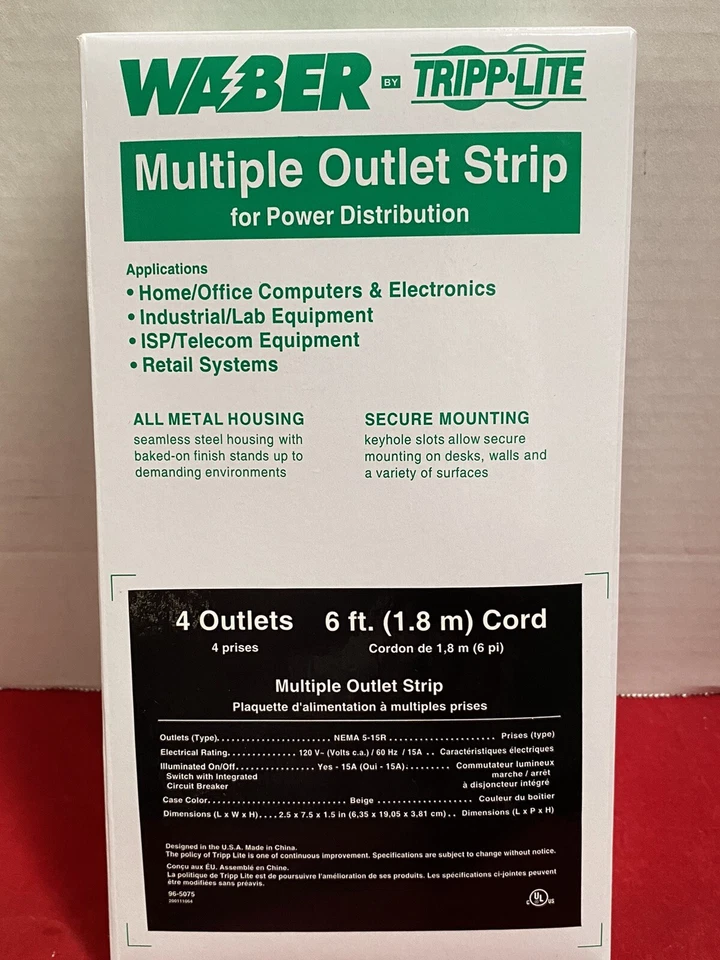 Tripp Lite Waber Industrial Power Strip 4-Outlet 6 ft. (1.83 m) Cord 5-15P Light - Image 4 of 4