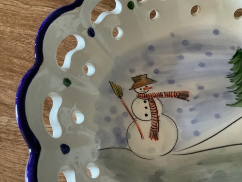 Christmas Holiday Ceramic Snowman Bread /Pastry/ Dessert / Candy Dish Decorative - Picture 3 of 5