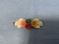 Vtg Hair Clip Barrett White Bow Flowers: Old Plastic 709 