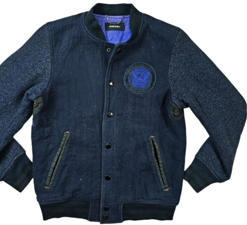 *HOT AUTHENTIC Men's DIESEL VARSITY SPORTS BOMBER LINED NAVY Blue WOOL Jacket XS - Picture 2 of 17