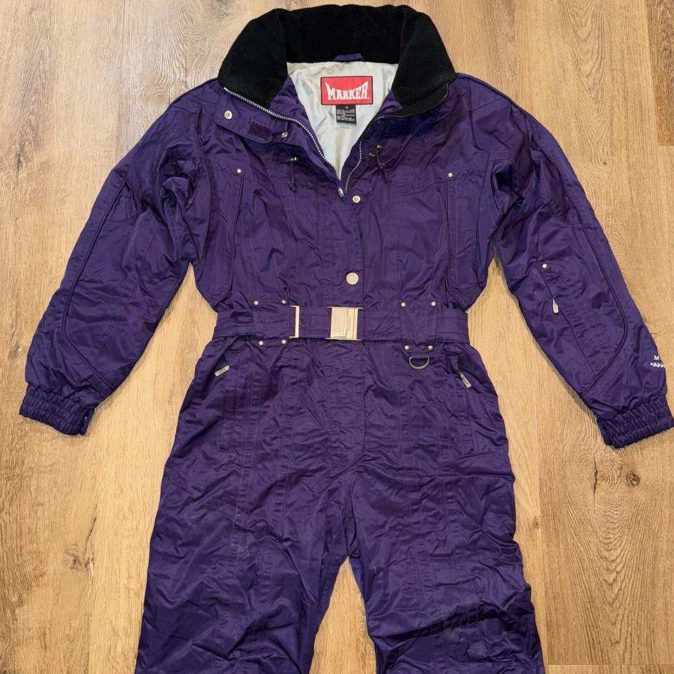 Marker Ski Suit One Piece Snowsuit Snow Bib Purple Snowboard Vtg Retro Womens 10 - Image 3 of 4