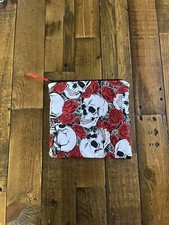 Skulls And Roses Handmade Makeup Bag Zipper NWOT