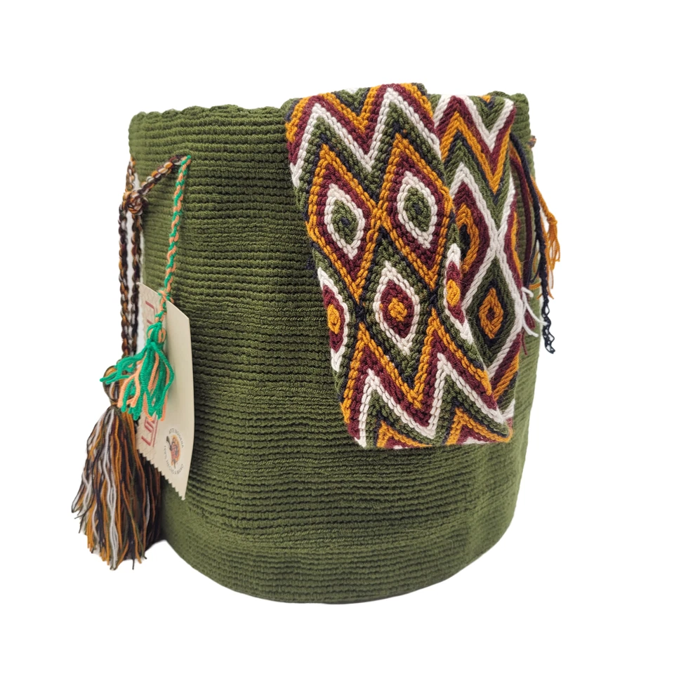 Новый с Ярлыками 🔥 колумбийский большой ручной работы Wayuu Mochila сумка твердого повседневного высшего качества зеленый - Изображение 4 из 4