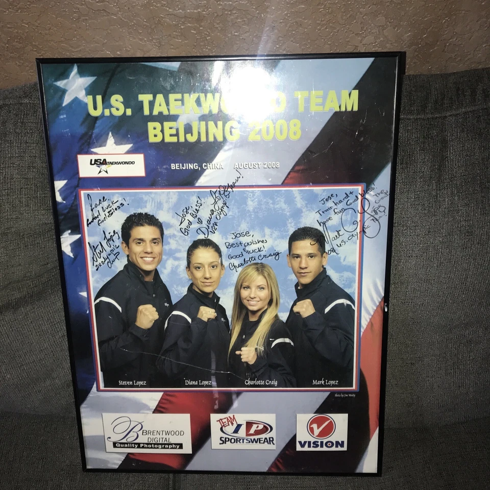 Póster autografiado de los Juegos Olímpicos de Beijing 2008 del equipo de taekwondo de Estados Unidos 24x 18 Foto 3 de 4