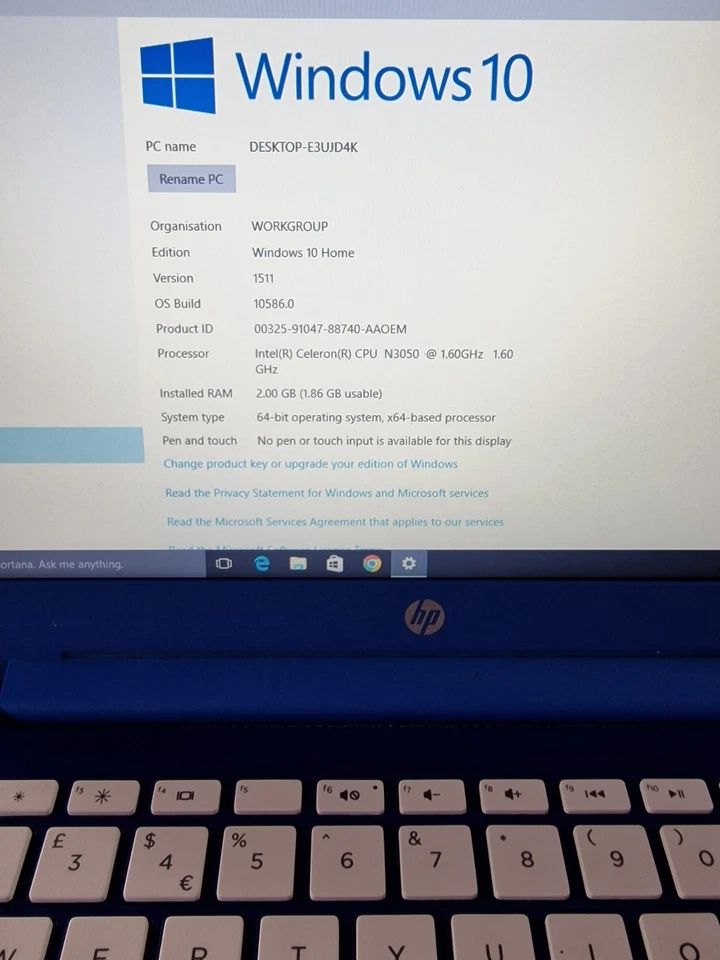 HP Stream 11-R050sa Intel Celeron N3050 1.6GHz 2GB 32GB Blue power on tested - Image 4 of 4