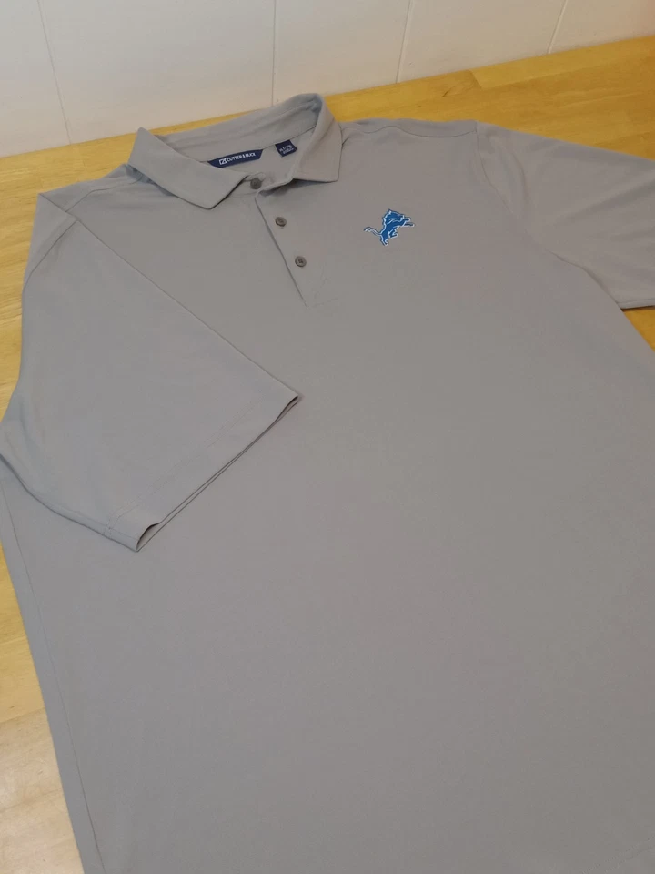 Detroit Lions Cutter & Buck Polo Shirt Men's XLT Gray W/ Bonus Barry Sanders RC - Image 3 of 4