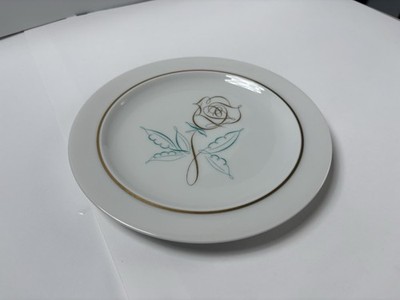 Easterling Bavaria Rose Floral Porcelain Plate, White w/ Gold Rim, Round