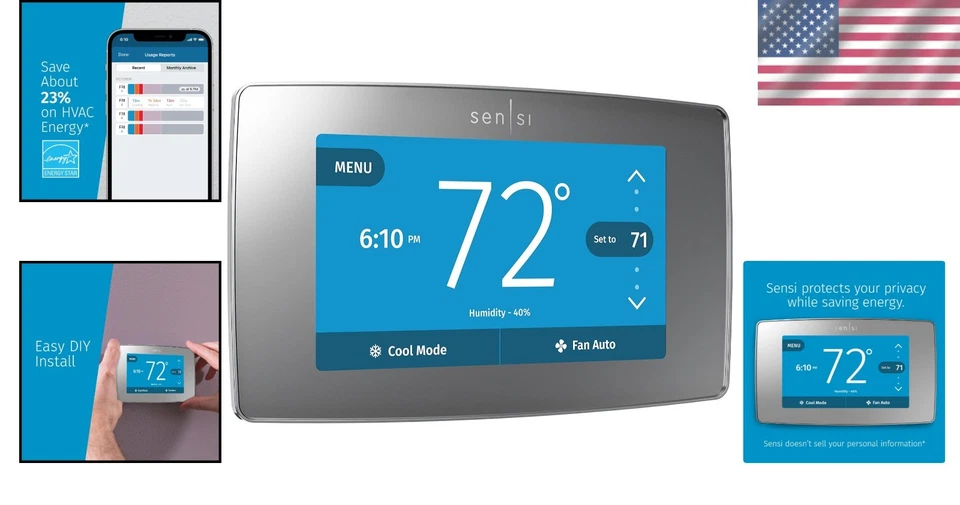 Energy Star Certified Smart Thermostat - Silver, DIY Install - Image 2 of 4