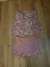 Pink Paisley Tankini Top & Solid Pink Swim Sh...