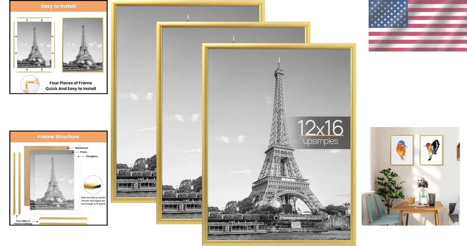 Marcos de fotos dorados ligeros 12x16 - Elegante pantalla vertical y horizontal Foto 2 de 4