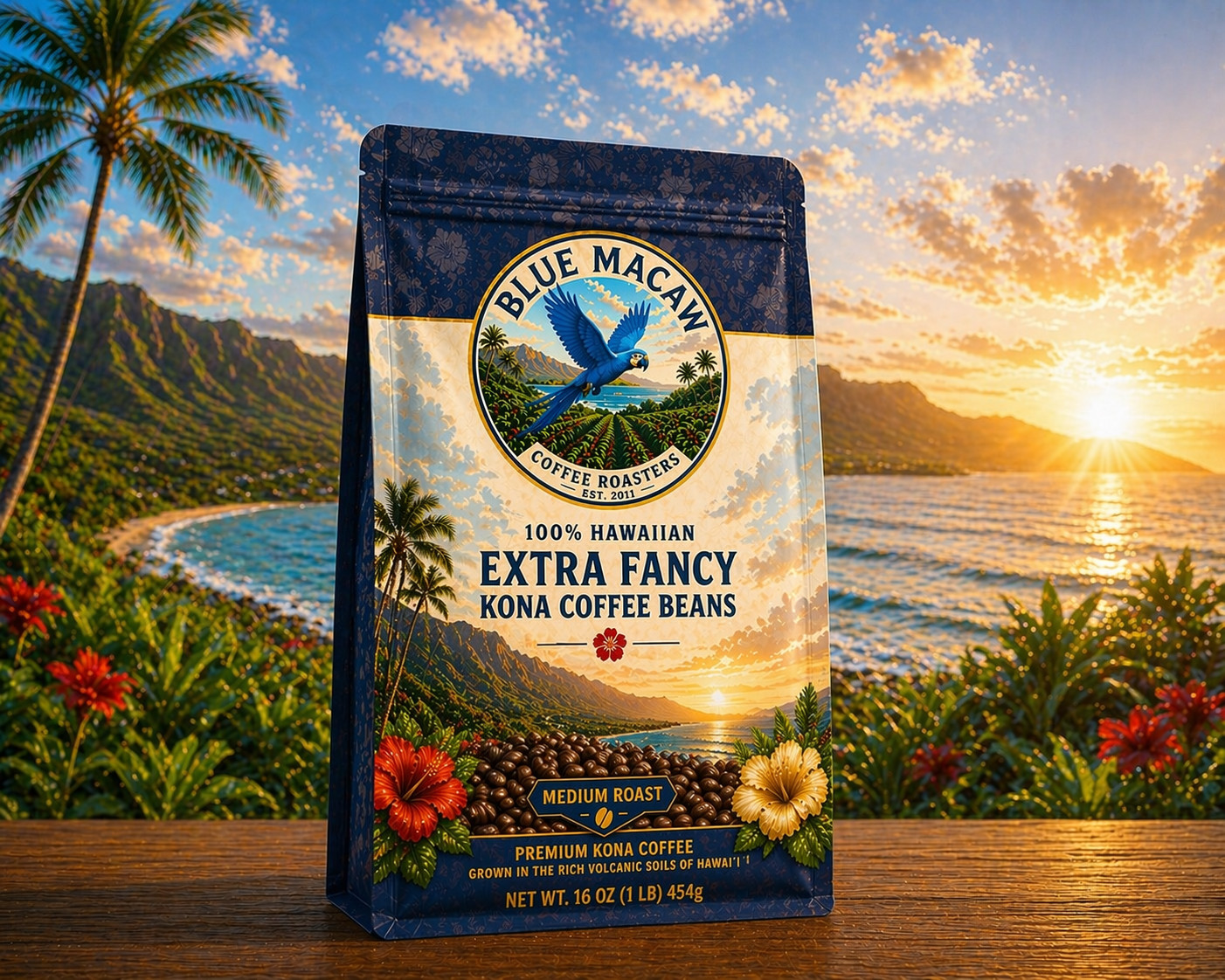 EXTRA FANCY HAWAIIAN KONA COFFEE BEANS MEDIUM ROAST WHOLE BE