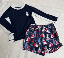 Janie and Jack 12-18M Swim Nautical Sailboat Top Trunks Blue