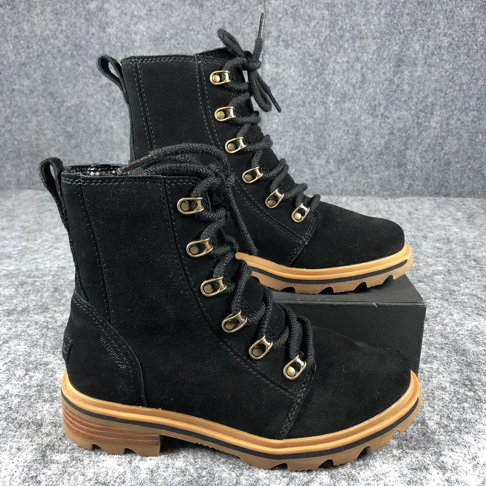 SAOLA Stivali Sorel donna taglia 6 impermeabili scamosciati stringati alla caviglia NL4410 010 suola a strappo