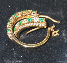 14K Yellow Gold Over Sterling Silver Lab created Emerald & Sapphire Hoop Earring