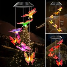 Color-Changing LED Solar Powered Hummingbird Wind Chime Lights Yard Garden Decor