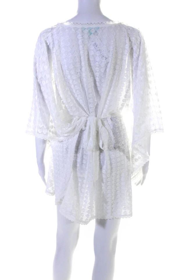 Melissa Odabash Mujer Blanco Tejido Abierto Cuello en V Manga Corta Natación Cubre Talla OS Foto 3 de 4