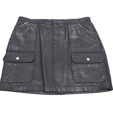 Ralph Lauren Black Lambskin Leather Mini Skirt Size 8 Pockets Buttoned Flap