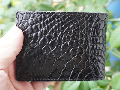 Money Clip Genuine Crocodile Skin Leather Bifold Men's Wallets Real Black #D48