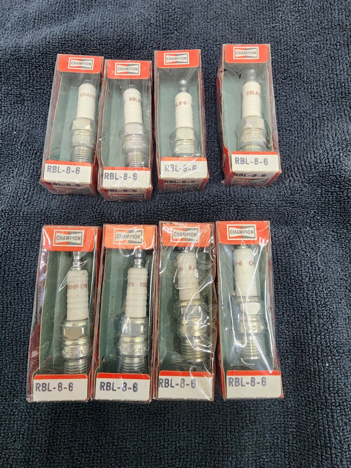 RBL8-6 Champion Spark Plugs - Pk of 8 - NEW Old Stock NOS - Made in USA Vintage