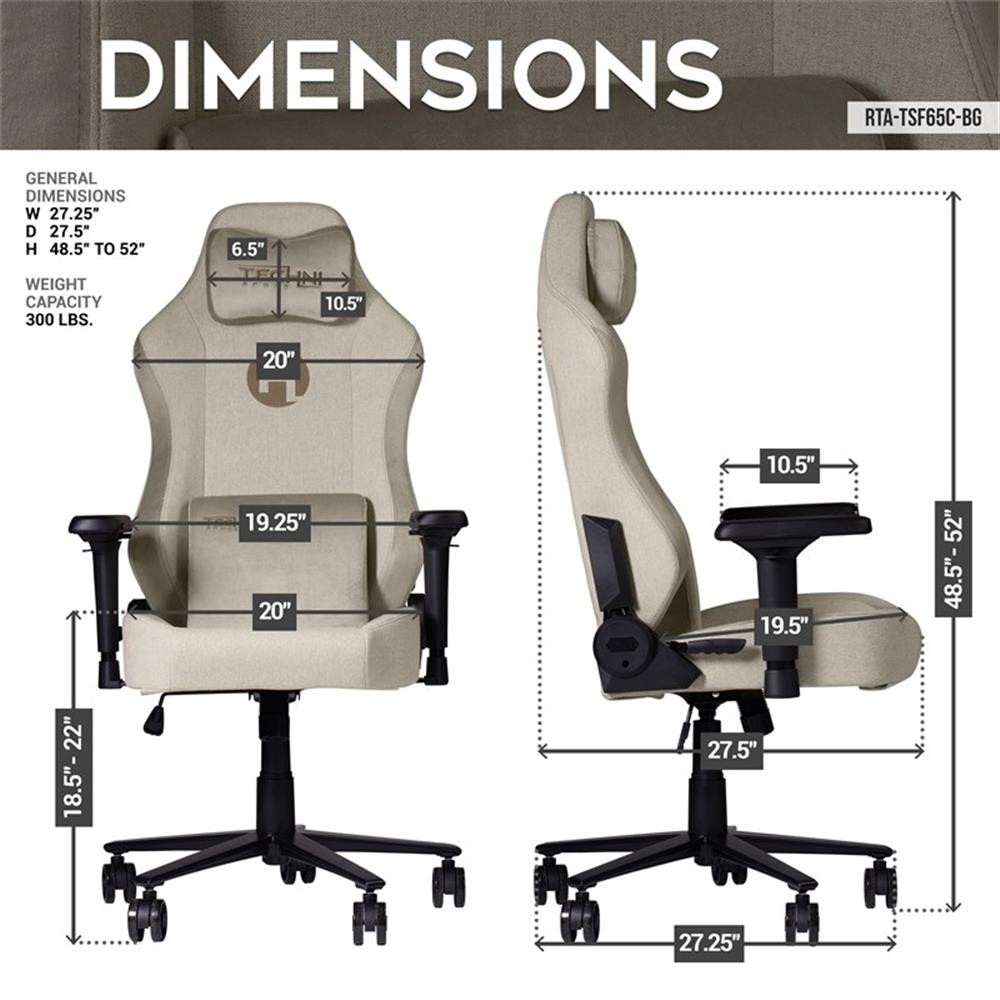 Techni Mobili Modern Velvet Fabric Gaming Chair w/ Height Adjustable in Beige
