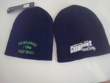 2PC LOT SEATTLE SEAHAWKS S/M BEANIE KNIT TOBOGGAN HAT CAP VINTAGE DEADSTOCK 03