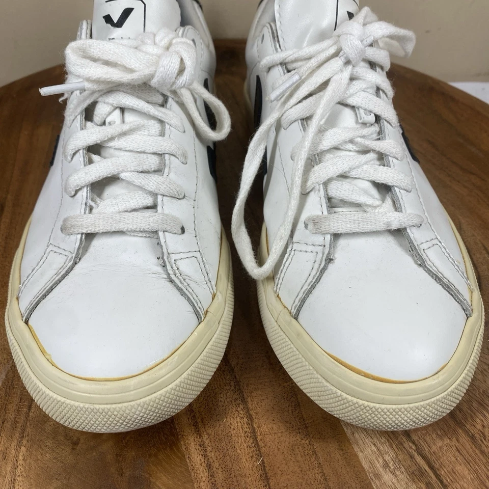 Veja Esplar Mujer Blanco Y Negro Talla 6 Parte Superior Baja Cuero Zapatos Tenis Foto 4 de 4