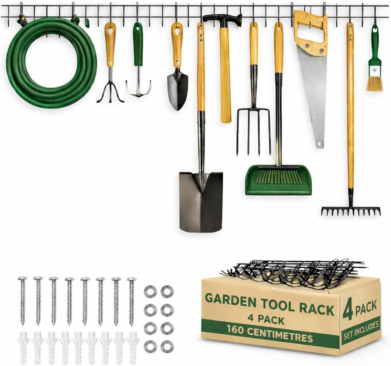 Heavy Duty Wall Mounted Garden Tool Storage Rack 160cm Metal Organiser for - Image 3