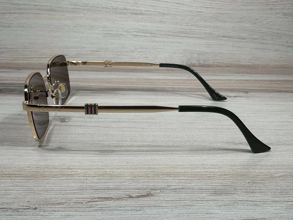 古驰 GG 1495S 方形金色太阳镜带棕色镜片 - 立即发货! — 第 4/4 张图片