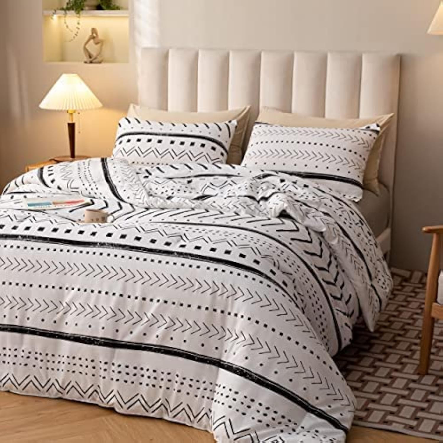 Aztec White Bedding Sets Queen Size, Folkloric Art Pattern Boho Aztec Comfort...