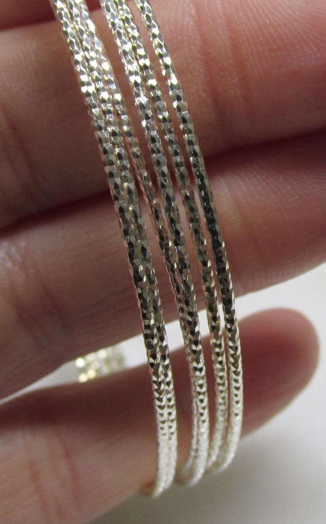 Thin Etched Sterling Silver Interlocking Bangle B… - image 4