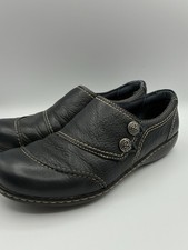 CLARKS Bendables ASHLAND LOAFERS Womens 8 Black Shoes Leather Comfort Slip On