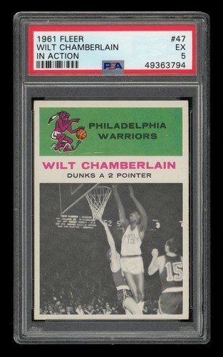 1961-62 Fleer Set-Break # 47 Wilt Chamberlain In Action PSA 5 EX