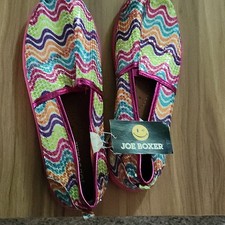 Joe Boxer Women s Multicolor Sequin Chevron Slip-On Round Toe Flats Sz 5