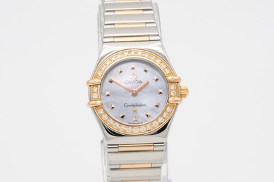 Omega Constellation Ladies Factory MOP Stud Dial Two Tone 18k Rose Gold Watch