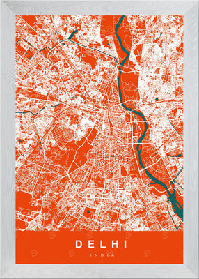 DELHI Karte INDIEN gerahmtes Wandbild Poster Leinwanddruck Bild