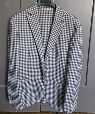 #ad Epaulet New York Brown Blue Gun Club Check 2 Button Sport Coat Loro Piana 38R $175.00