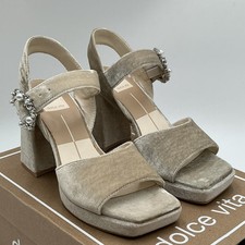 Dolce Vita Alyson Sandals Womens US 6 Beige Embellished Ankle Strap Heel Eby3115